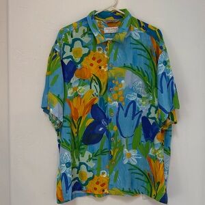 Jams World Mens XL Hawaiian Button Up Shirt Floral Wonderland 50 Year Rayon